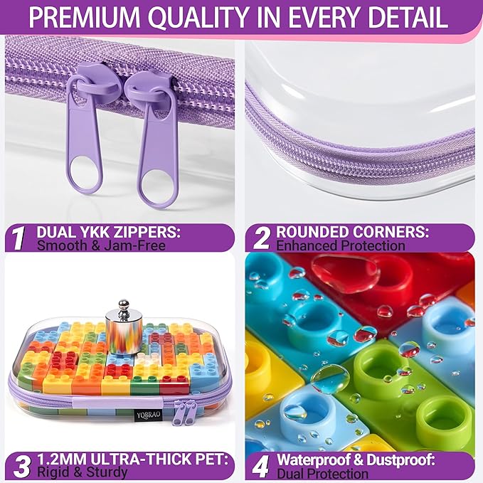 3 Pack Hard Sided Clear Zipper Case for Storage- Thickened-Grade Clear Hard Shell Zipper Case for Organizing Bead, Handicrafts, Sewing, Toiletries, Makeup (Purple)