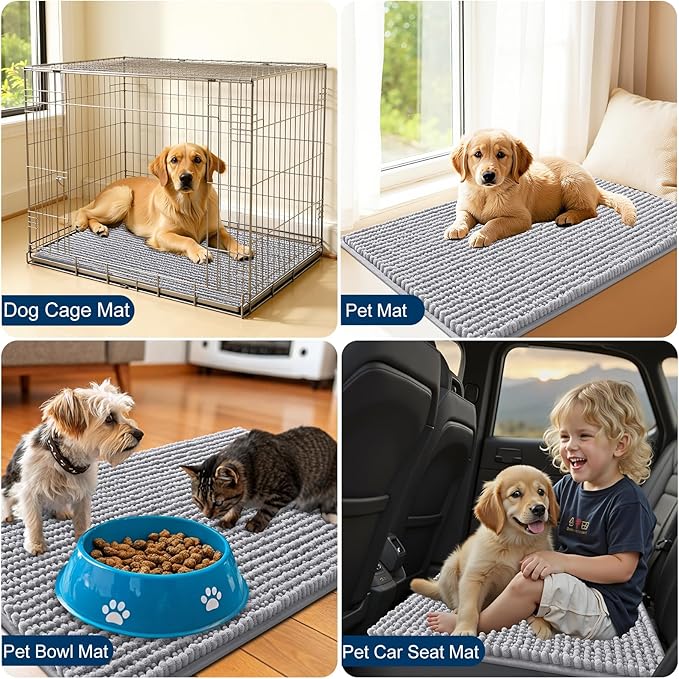 OLANLY Dog Door Mat for Muddy Paws 40x32, Ultra Absorbent Chenille Mud Doormat, Non-Slip Washable and Dirt Trapping Doormat for Indoor Entryway, Quick-Dry Indoor Pet Bed Mats for Dogs, Light Grey