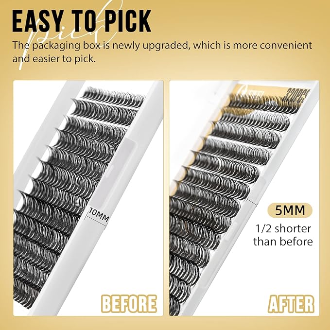 QUEWEL Lash Clusters 320Pcs Cluster Lashes 10D C Curl Lash Cluster Eyelash Extensions Mix9-16mm Individual Eyelashes Clusters Wispy Lash Clusters Thin Band Soft to Use at Home(10D C Mix9-16)