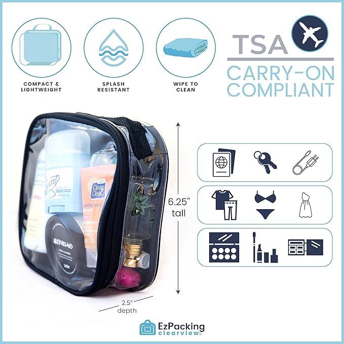 EzPacking Clear TSA Approved 3-1-1 Travel Toiletry Bag for Carry On/Quart Size Transparent Liquids Pouch for Airport Security/Reusable See Through Vinyl & PVC Plastic Organizer Men Women (Orange)