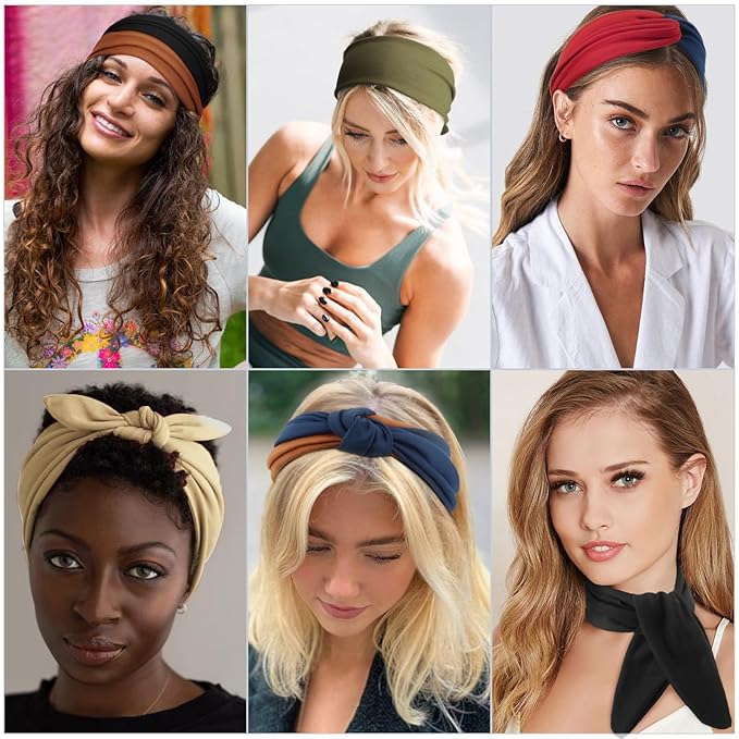 DRESHOW 4 Pack Adjustable Knotted Headbands Non Slip Elastic Yoga Hair Bands Solid Colors Headbands for Women and Girls