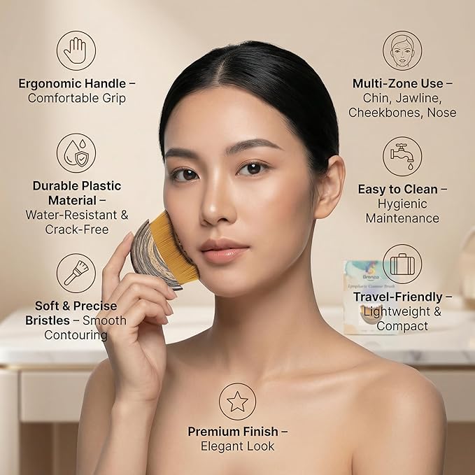 Brenza Lymphatic Contour Face Brush – Facial Sculpting Tool for Lymphatic Drainage & Depuffing, Face Massager for Jawline Definition, Facial Dry Brush Skincare Tool