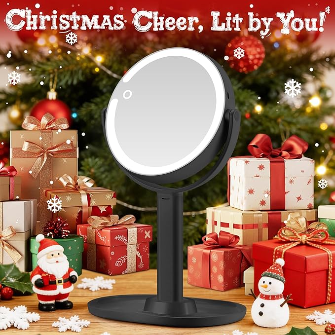 Makeup Mirror with Lights, Double Sided 1x/30x Magnifying Mirror with Light, Rechargeable 3 Color Lights and Adjustable Brightness, 360° Rotation Detachable Comes with Tweezer(Black)