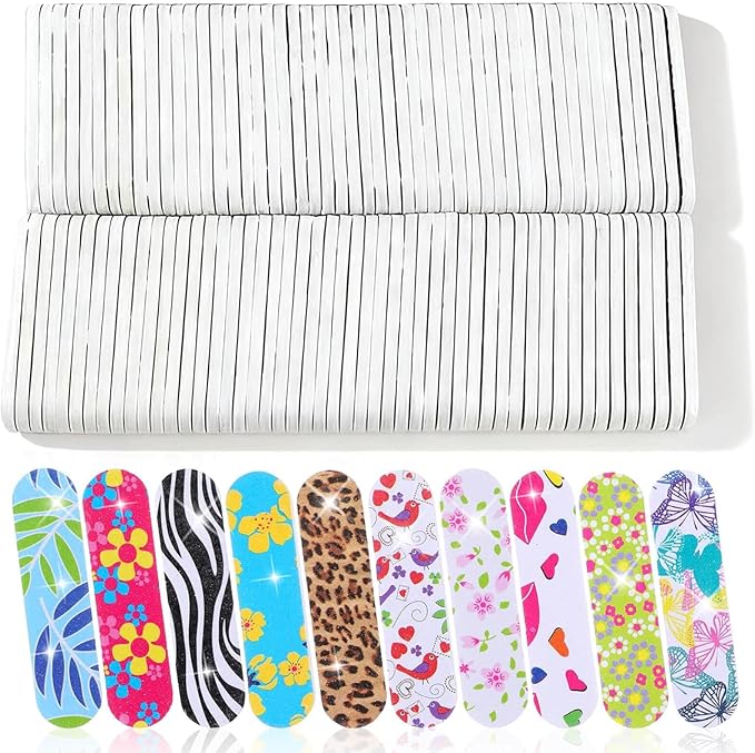 100-Pack 180 Grit Double Sided Disposable Nail Files & Emery Boards for Natural Nails - Bulk Mini/Small Grit Nail File Set for Home Salon, Manicure/Pedicure