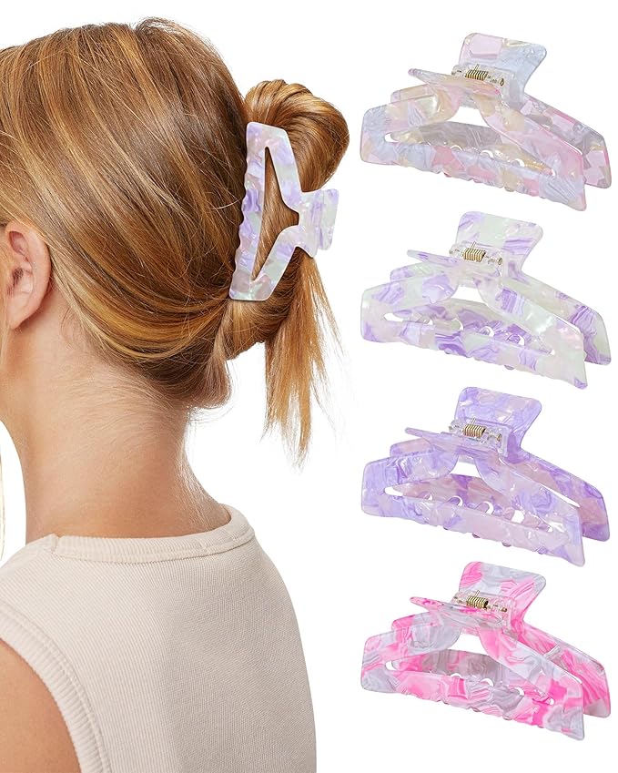 HOKEMP 4 Pcs Hair Claw Clips for Women - Medium Claw Clip Non-Slip Acrylic Hairclips for Thick Thin Hair, Triangle Hollow Design (Color 5)