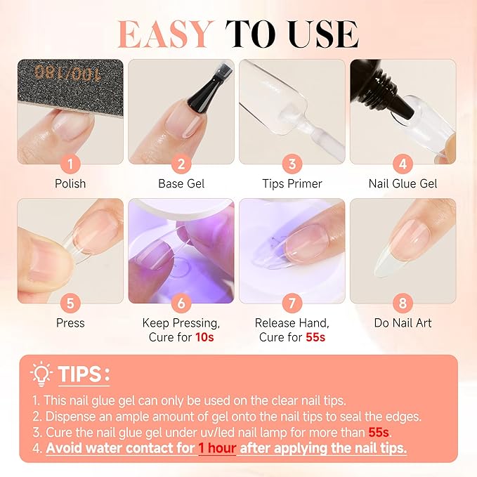UNA GELLA Gel Nail Glue, Solid Nails Gl ue Gel 40g Lamp Curing Needed Soak Off G LUE Strong Nail G LUE G el for Acrylic Fake Nails Tips Extension Press On Nails for Gelly Tips