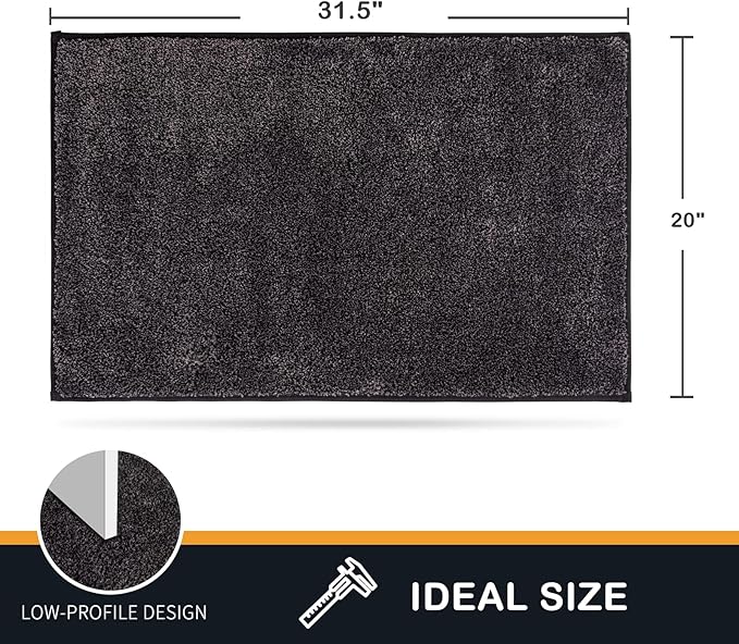 PURRUGS Dirt Trapping Door Mat 20" x 31.5", Non-Slip Machine Washable Entryway Rug, Dog Doormat, Indoor Front Door Mat, Super Absorbent Entry Rug for Muddy Shoes & Paws, Charcoal