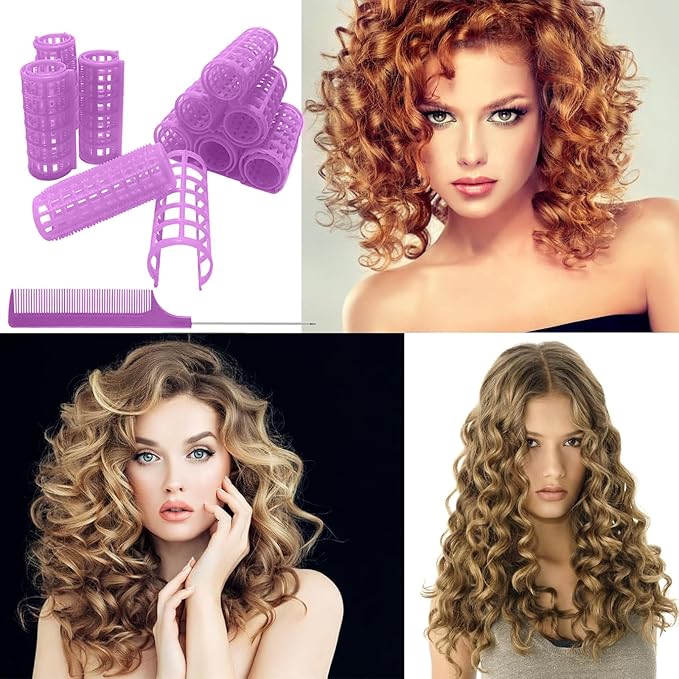 24PCS Plastic Hair Rollers Set 2.0cm/0.8in Heatless Rollers Hair Curlers Snap on Rollers Self Grip Rollers Hairdressing Curlers Tools for DIY Hairdressing Hair Salon (Purple)