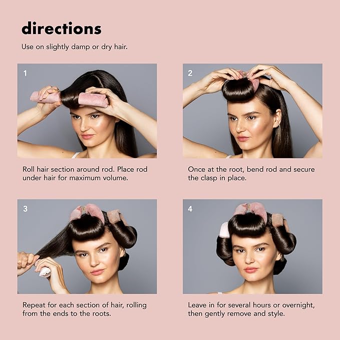 The Hair Edit Volumizing Hair Rods for Overnight Curls No Heat Hair Rollers for Long or Medium Length Hair, Soft Curlers for Women, Damage-Free Styling Tools for Volumizing Waves 4 Pack 10.5" Long