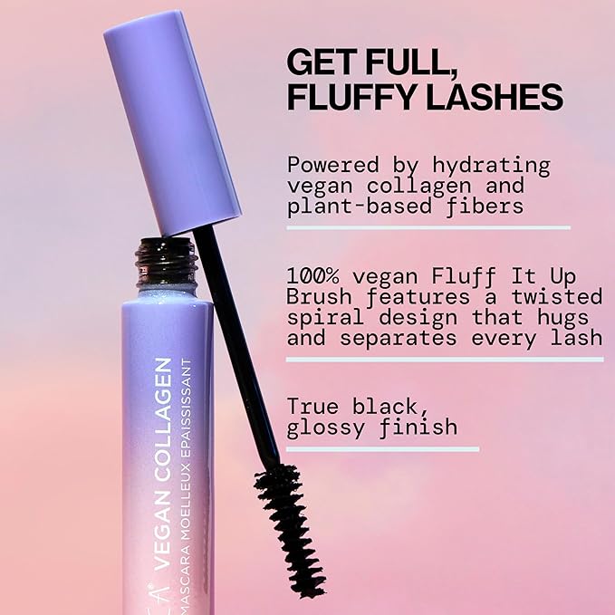 Pacifica Vegan Collagen Fluffy Lash Mascara – Black Thickening & Lengthening Mascara with Plant Fibers, Full Fluffy Lashes, Vegan & Cruelty-Free, 0.24 oz
