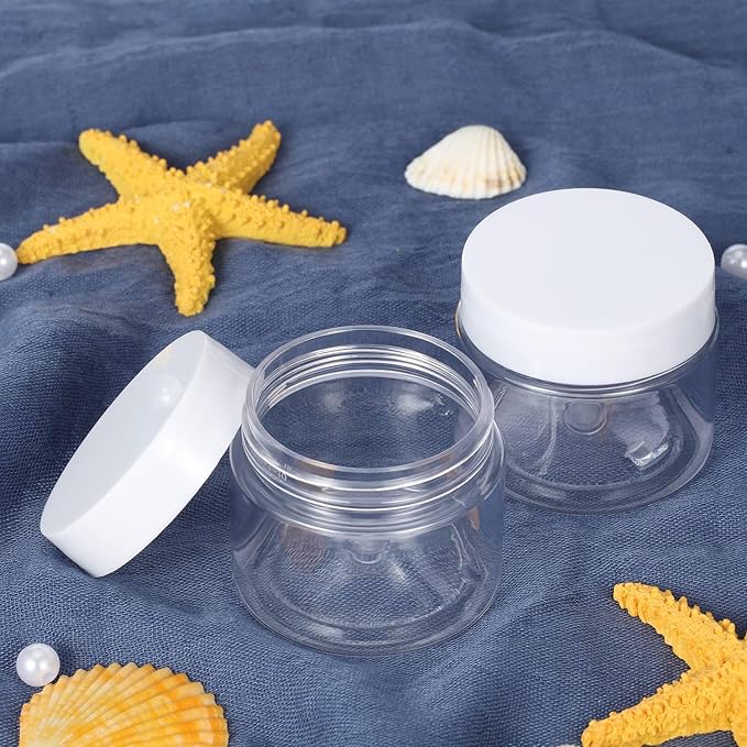 SATINIOR 6 Pack 1 oz Plastic Jars Containers with Lids Wide-mouth Refillable Leakproof Reusable Round Empty Jars for Travel Cosmetic Dry Food Spice Candy Cookie Home Kitchen Organizing(White)