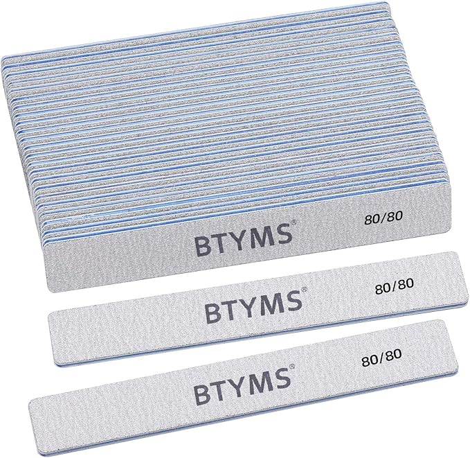BTYMS 80/80 Grit Nail File - Professional Double-Sided Coarse Emery Boards for Shaping Acrylic & Gel Nails