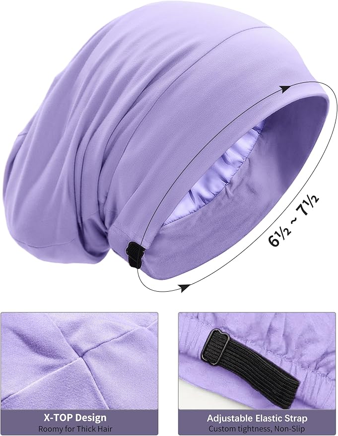 Satin Lined Bonnet for Sleeping Women Men - Adjustable Sleep Cap, Slouchy Beanie Hair Wrap for Curly Braid Locs