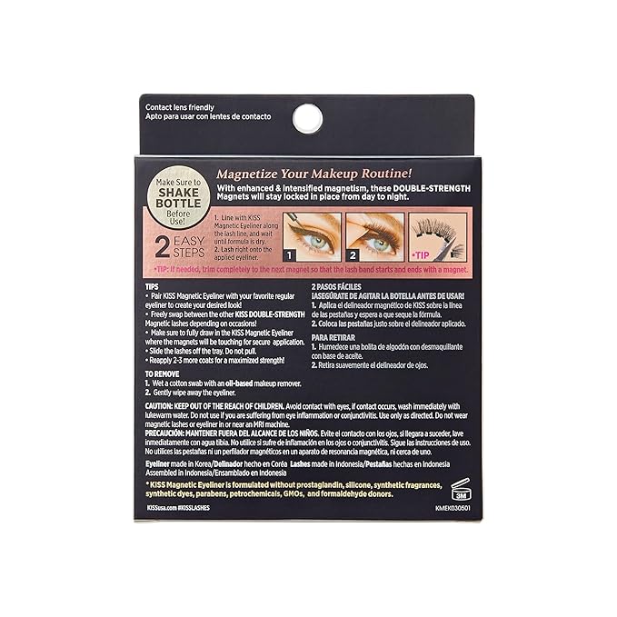 KISS Magnetic False Eyelashes and Eyeliner, ‘Entice’, 12mm, Easy to Apply, Reusable, No Glue, Flexiband Technology, Precision Felt Tip, Fortified Formula, 1 Pair Strip Lashes