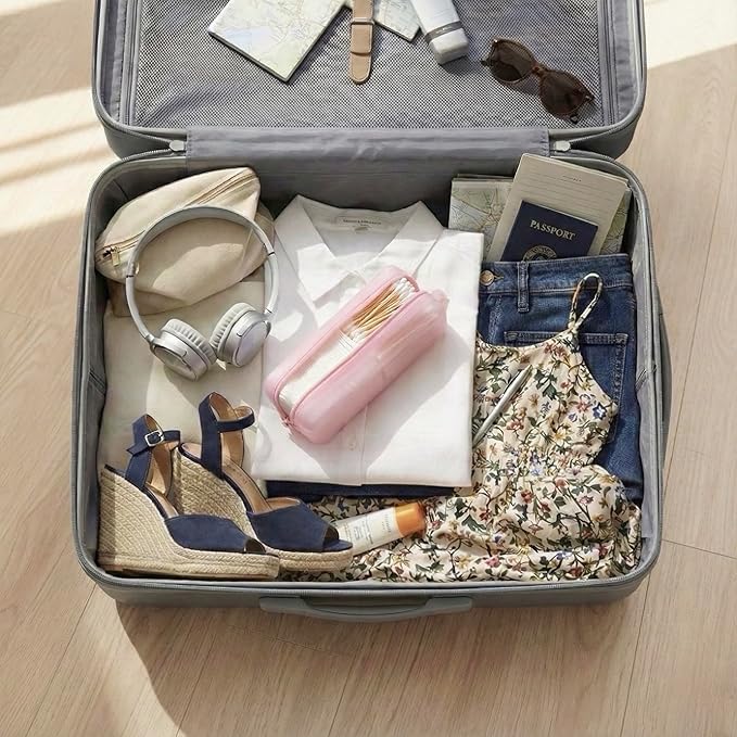 Cotton Pad Swab Travel Case – 2-in-1 Portable Waterproof Qtips Dispenser for Cotton Square Pad & Qtip, Floss, Bobbi Pin, Nail Kit, Hair Accessories Organizer TSA Compliance – VISFRESH (Pink)