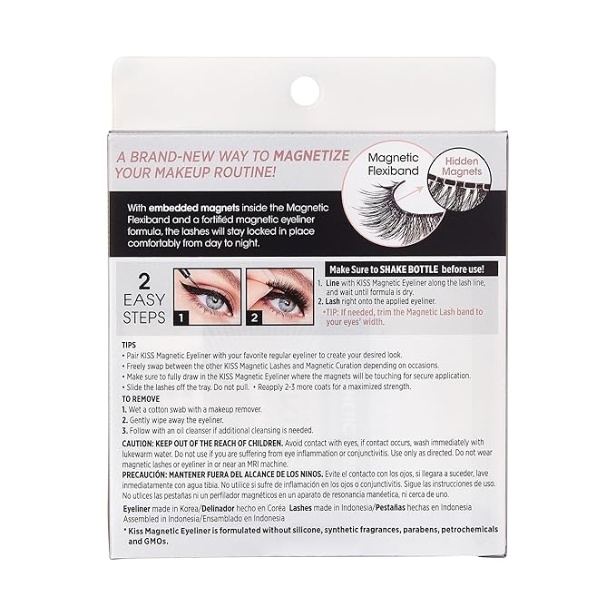 KISS Magnetic False Eyelashes and Eyeliner, ‘Tempt’, 14mm, Easy to Apply, Reusable, No Glue, Flexiband Technology, Precision Felt Tip, Fortified Formula, 1 Pair Strip Lashes