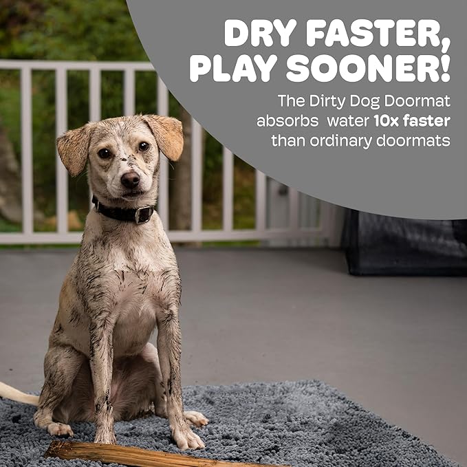 Dog Gone Smart Dirty Dog Doormat - Fast Drying Rug with Super Gripper Backing for Clean Floors - Super Absorbent and Machine Washable Mat for Muddy Paws - Almond