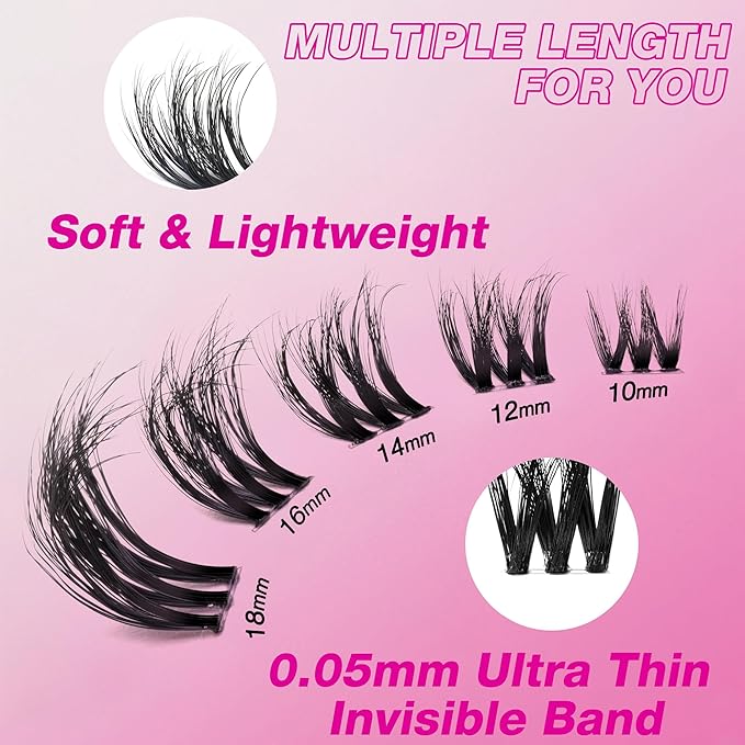 VEYESBEAUTY Lash Clusters Fluffy Individual Lash Extensions VBmuse 3D Layered Volume Eyelashes Thin & Invisible Band Wispy Faux Mink Lash Newbie's Five-Second Length 10mm