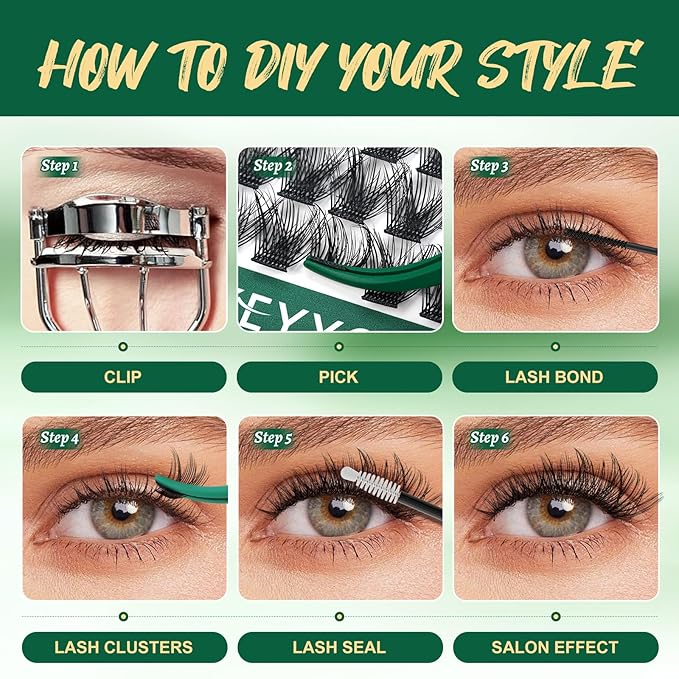 Lash Clusters 96pcs Individual Lashes D Curl 10mm Cluster Lashes KEYYOU Volume Wispy Lash Extension Soft&Comfortable Easy DIY at Home(Y03 D-10mm)