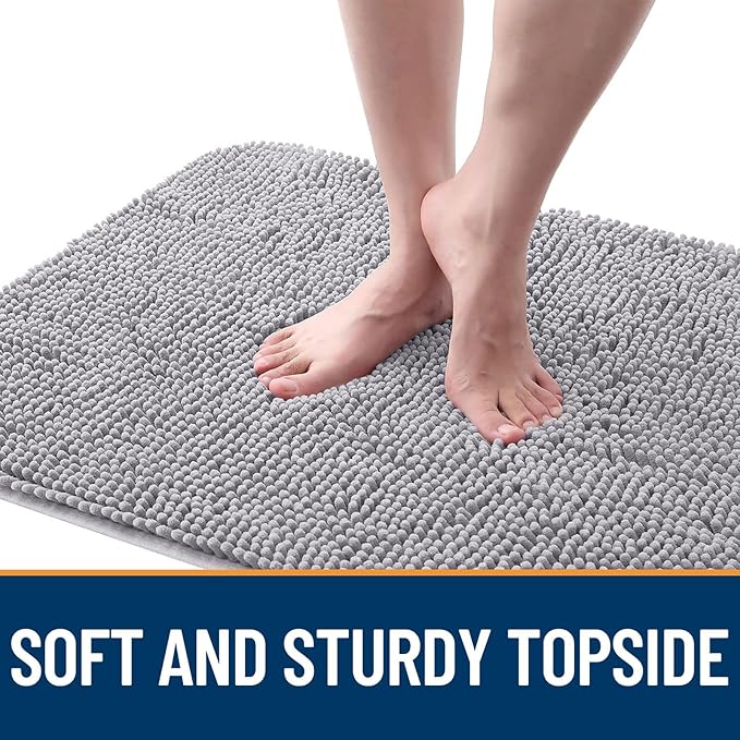 OLANLY Dog Door Mat for Muddy Paws 70x35, Absorbs Moisture and Dirt, Absorbent Non-Slip Washable Doormat, Quick Dry Chenille Mud Mat for Dogs, Entry Indoor Entryway Carpet for Inside Floor, Light Grey