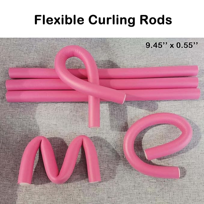 Flexible Curling Rods, 30Pcs Twist Foam Rollers for Long and Short Hair, No Heat Bendy Curlers, Pink