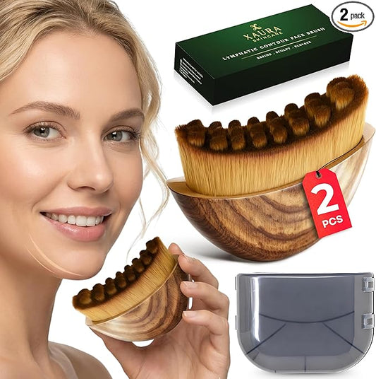 XAURA-Premium 2 Pack Lymphatic Contour Face Brush Facial Sculpting Tool Massager for Chin Neck Jawline Face Gua Sha Dry Brushing Body Set - Soft Drainage Anti-Puffiness Improves-Skin