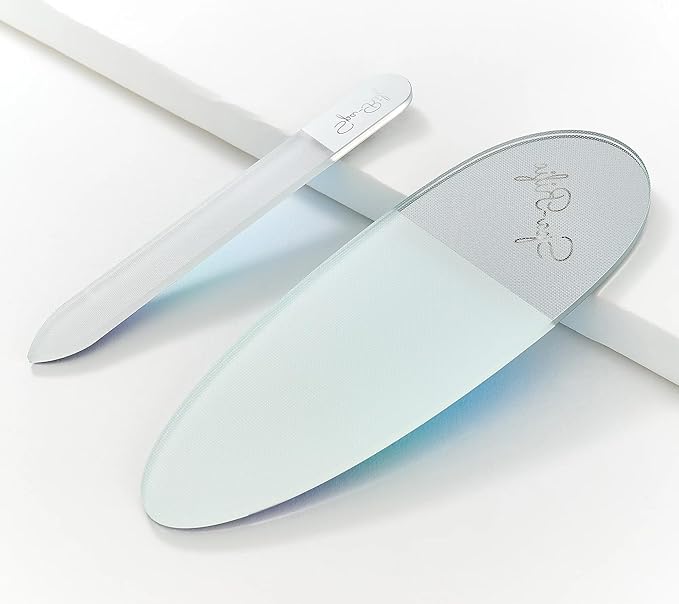 Spa-Rific 3pc Nano File and Ultra Wide Jaw Nail Clipper Set: Glass Nail Files with Large Nail Clipper and Metal Case Kit - Crystal Fingernail Manicure and Pedicure Tools - Yellow Indigo Ombre