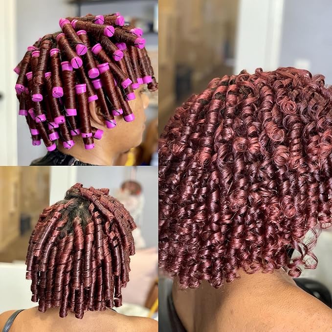 40 Pcs Perm Rods For Short Hair Purple Heatless Curl Rods For Long & Natural Hair,Medium Size Hair Rollers For Black Women(Purple 40Pcs)
