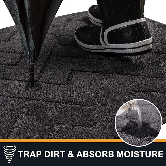 PURRUGS Dirt Trapping Door Mat 24" x 59", Non-Slip Machine Washable Entry Rug, Dog Doormat, Indoor Front Door Mat, Super Absorbent Entryway Rug for Muddy Shoes & Paws, Charcoal