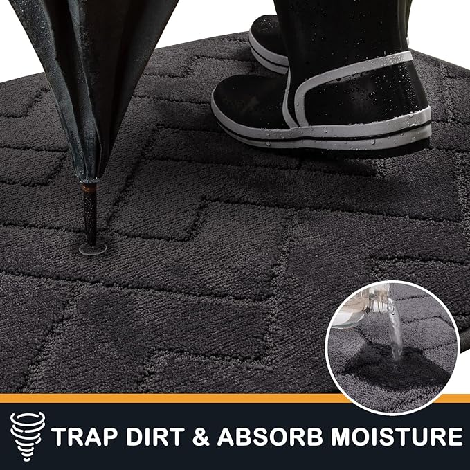 PURRUGS Dirt Trapping Door Mat 36" x 36", Non-Slip Machine Washable Entry Rug, Dog Doormat, Indoor Front Door Mat, Super Absorbent Entryway Rug for Muddy Shoes & Paws, Charcoal