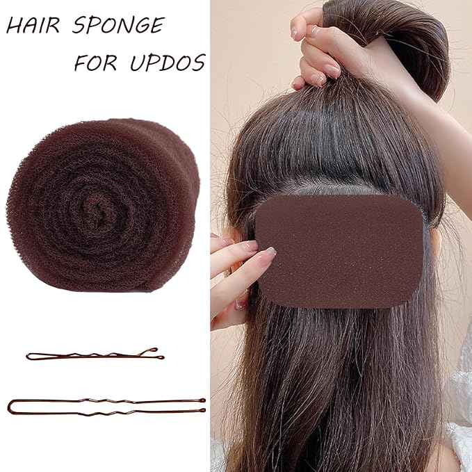 Hair Sponge for Updo Tan with 200pcs pin Hair Filler Padding for Updo (Coffee)