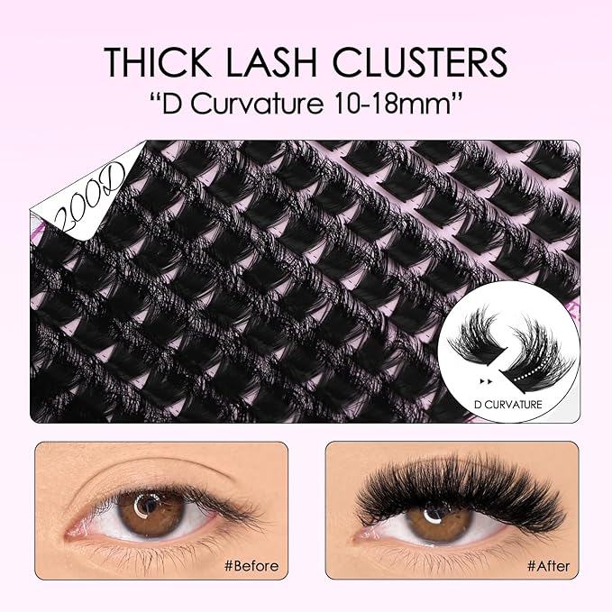 SOFENIDA Lash Clusters Thick 200D Eyelash Clusters 10-18mm Volume Cluster Lashes D Curly Cluster Eyelash Extensions Wispy Lash Clusters DIY Lash Extension at Home(200D-10-18MIX Lashes)