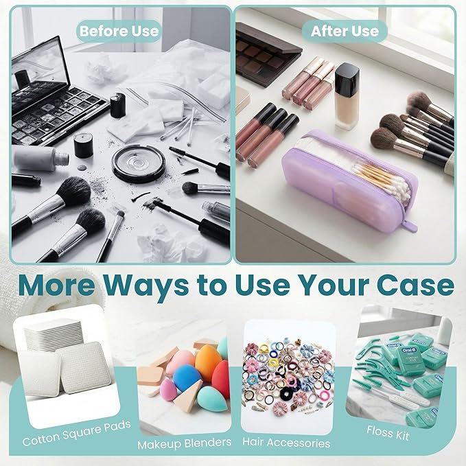 Cotton Pad Swab Travel Case – 2-in-1 Portable Waterproof Qtips Dispenser for Cotton Square Pad & Qtip, Floss, Bobbi Pin, Nail Kit, Hair Accessories Organizer TSA Compliance – VISFRESH (Purple)