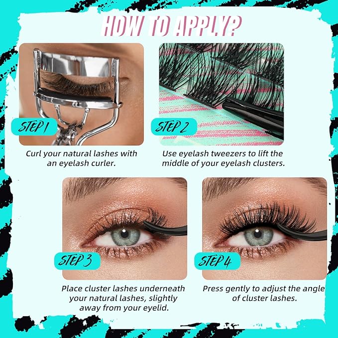 Lash Clusters Kit,144Pcs Eyelash Extension Kit Midnight with Lash Bond and Seal,Lashes Extensions Kit Lash Applicator Tool for Eyelashes Cluster Kit by AMZGlRL(C-Mix8-16mm Kit)