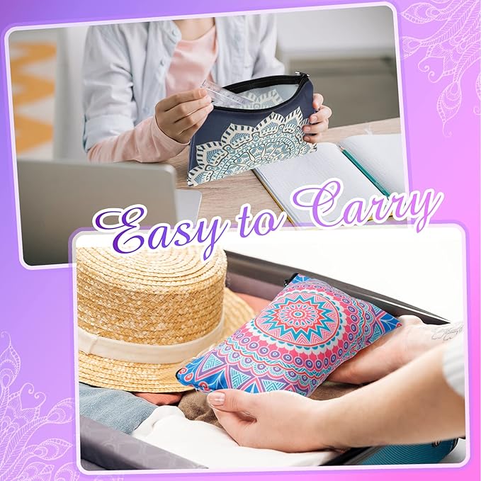 Reginary 20 Pieces Cosmetic Bag for Women, Roomy Makeup Bags with Zipper Toiletry Bag Pouch Travel Accessory Organizer Gifts, 7 x 4.3 Inches(Mandala)