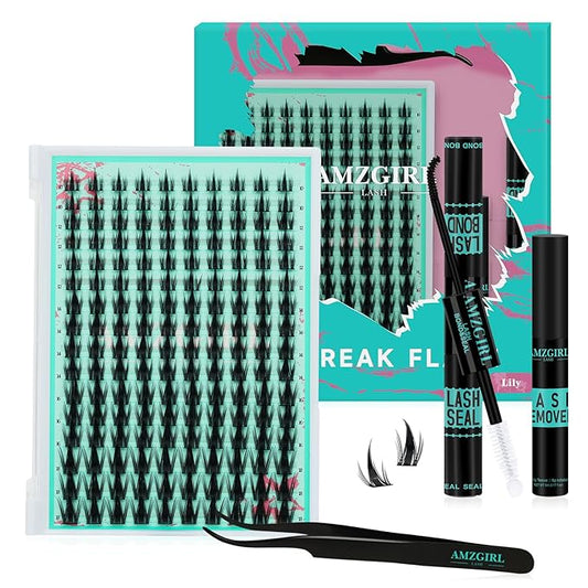 Lash Clusters Kit 160PCS Fairy Eyelash Clusters Kit with Lash White Bond and Seal,Eyelash Glue Remover and Applicator, Manga Eyelashes Wide Stem Cluster Eyelashes Extensions Kit(Lily,C-Mix10-18mm)