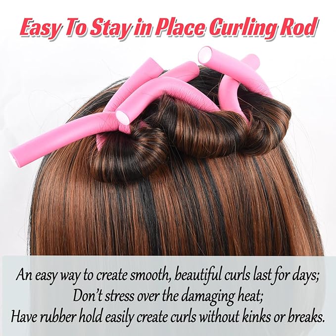 Royota 30PCS 9.45" Flexible Curling Rods,Heatless Twist Soft Foam Hair Rollers Home Use for Women Girls Long and Short Hair (0.55 x 9.45 Inch, Random Color)