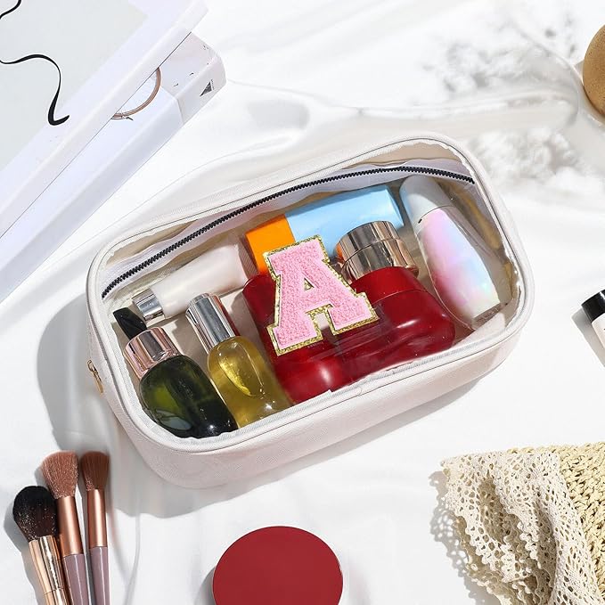 YOOLIFE Initial Birthday Gifts for Girls Kids Toiletry Bag Clear Makeup Bag Preppy Cosmetic Bag Birthday Gifts for 7 8 9 10 11 12 13 Year Old Girls Valentines Gift White S