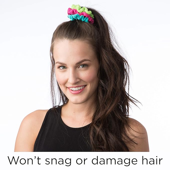 Goody Ouchless Jersey Scrunchies - 8 Ct, Assorted Neon Rainbow Tones, Damage-Free, Dentless & Secure Hold Hair Ties, Gentle Hair Accessories for Women & Men, All Day Comfort, All Hair Types