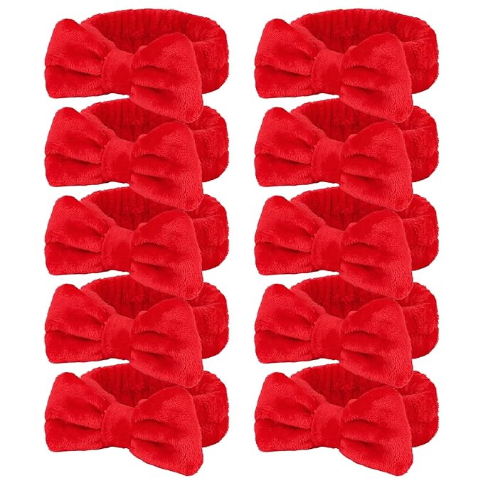10 Pack Red Skincare Headbands Set for Women Girls Spa Headband for Washing Face Bulk Valentine’s Day Party Favor & Gift Set Red Color