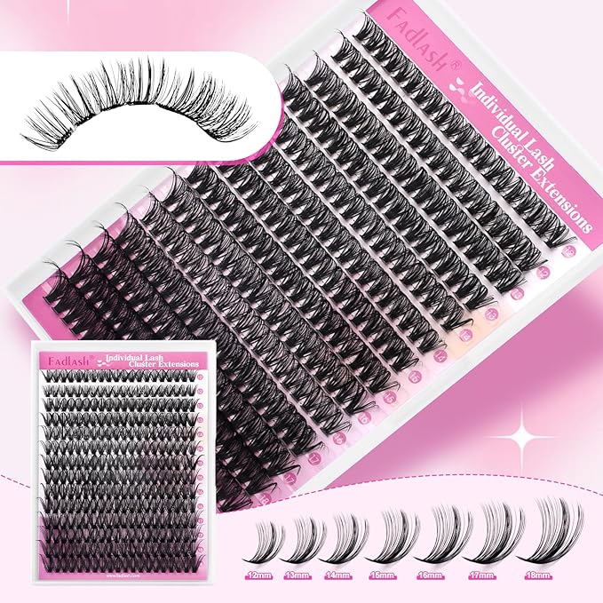 FADLASH Wispy Lash Clusters 280Pcs Individual Natural Eyeslash Cluster 40D Lash Extensions 12-18mm Soft D Curl Fluffy Cluster Eyelash Extension