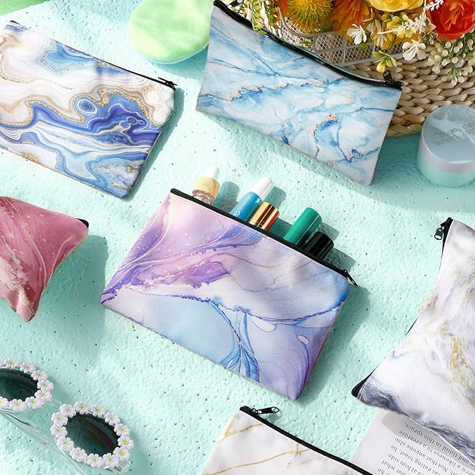 Reginary 20 Pieces Cosmetic Bag for Women, Roomy Makeup Bags with Zipper Toiletry Bag Pouch Travel Accessory Organizer Gifts, 7 x 4.3 Inches(Marble)