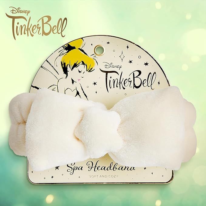 Disney Spa Headband, Soft, Plush, Adjustable, and Fun Hair Accessory for Skincare and Makeup Routines, Tinker Bell by Belle Maison