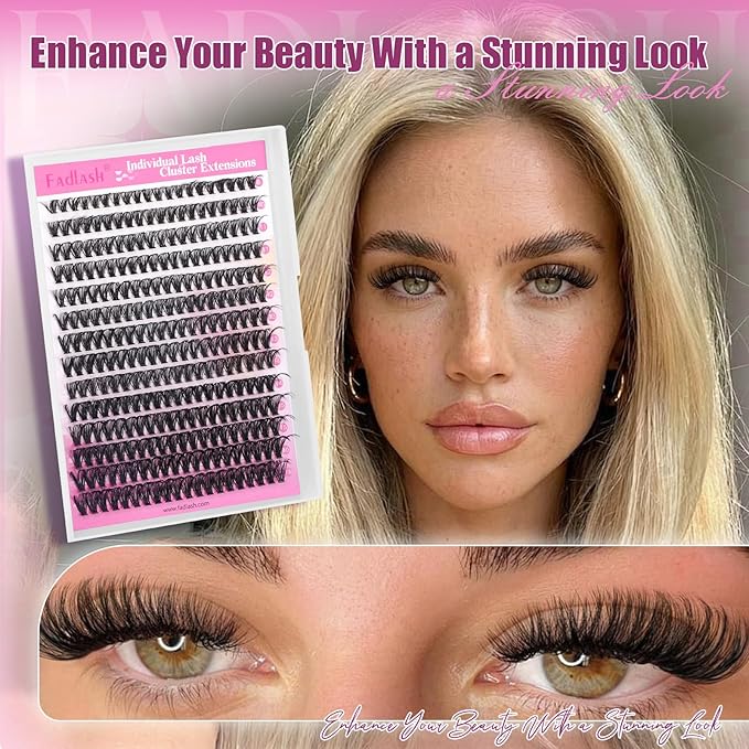 FADLASH Lash Clusters 560Pcs Natural Eyelash Clusters 40D Wispy Lash Extensions 8-16mm D Curl Cluster Eyelash Extensions DIY at Home, 2 Pack (40D 8-16mm, 2 Pack)