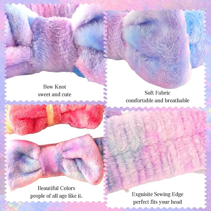 WHAVEL 8PCS Spa Headband and Wristbands Set, Face Wash Headband Wrist Bands for Washing Face Skincare Makeup Hair Band Skin Care Accessories Tools，Tie-dye 2