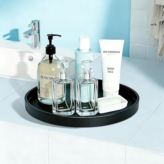 1 Pack 13.5" Bathroom and Vanity Tray, ABS Bathroom Counter Organizer， Coffee Table Decor for Perfume, Candles, Keys &More. Kitchen Countertop Organizer, Decorative Tray Soap Holder, Black
