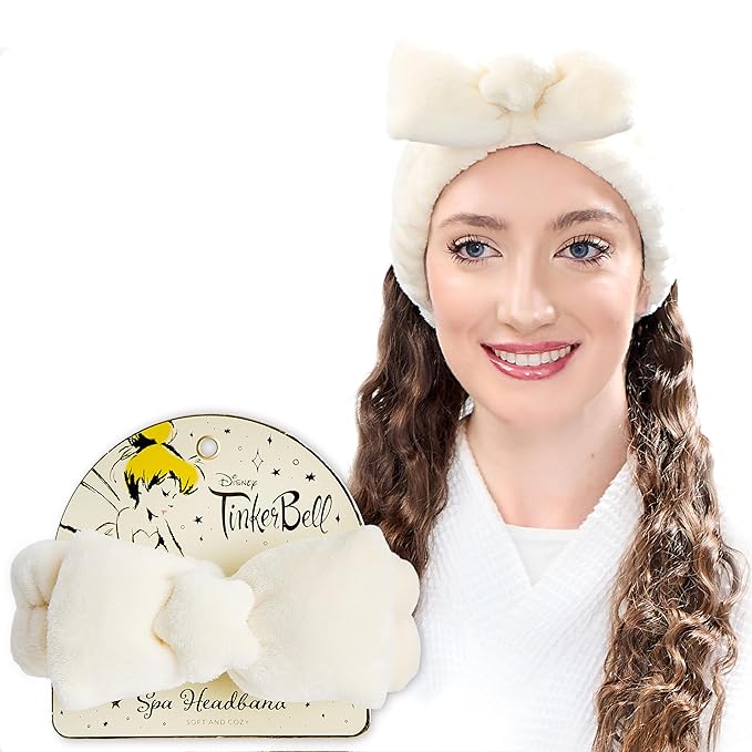 Disney Spa Headband, Soft, Plush, Adjustable, and Fun Hair Accessory for Skincare and Makeup Routines, Tinker Bell by Belle Maison