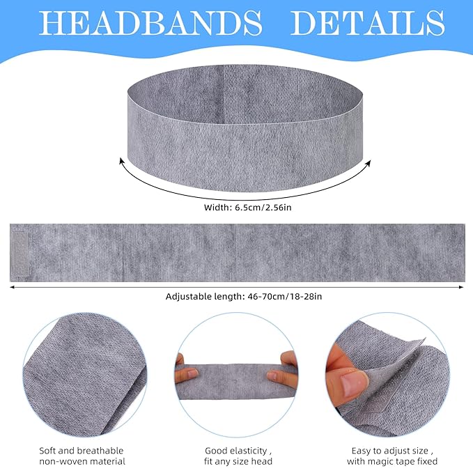 128 Pieces Disposable Spa Facial Headbands Stretch Non-Woven Facial Headband Soft Skin Care Hair Band with Convenient Closure for Women Girls Salons Esthetician Supplies (Grey)
