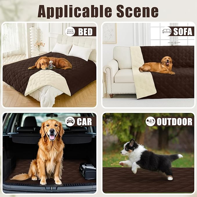 Smiry Waterproof Dog Bed Cover Blanket 52x82, Soft Reversible Pet Blanket, Washable Leakproof Cats Dogs Couch Cover for Sofa, Couch, Furniture, Chocolate/Beige