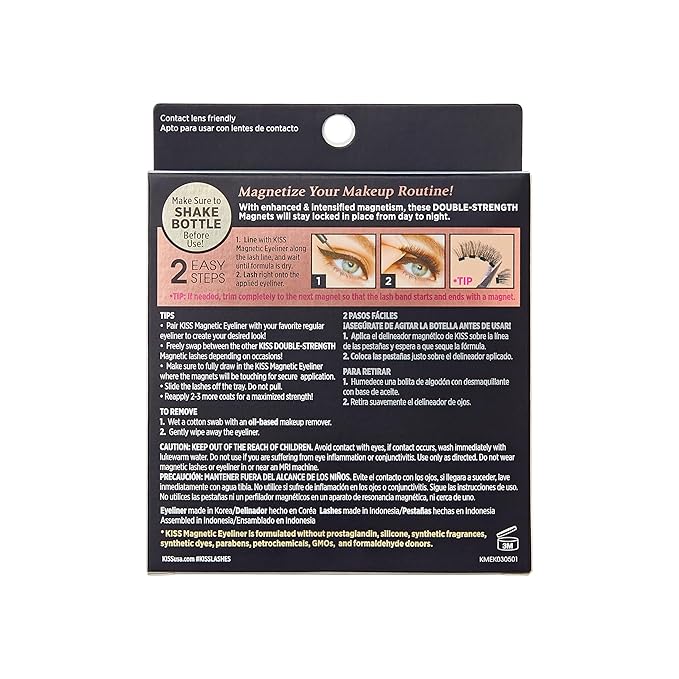 KISS Magnetic False Eyelashes and Eyeliner, ‘Entice’, 12mm, Easy to Apply, Reusable, No Glue, Flexiband Technology, Precision Felt Tip, Fortified Formula, 1 Pair Strip Lashes (Pack of 2)